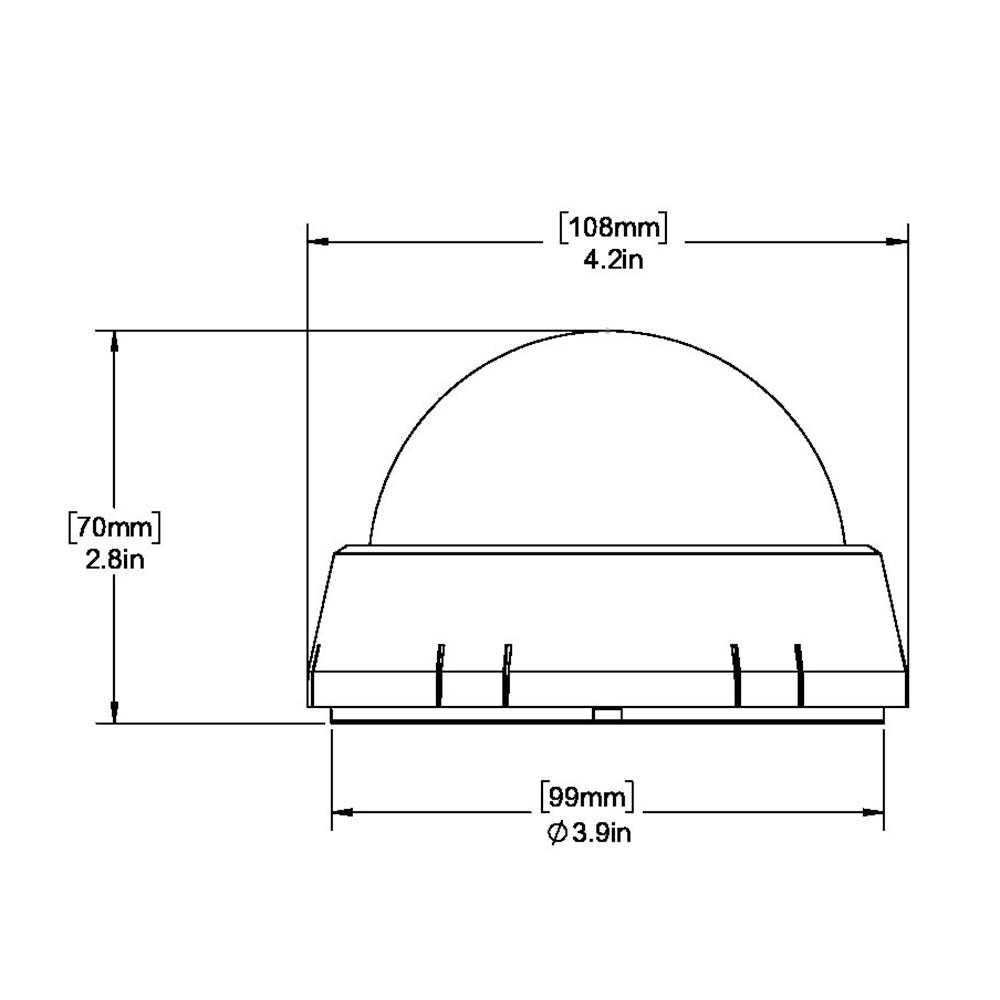 Ritchie XP-98W X-Port Tactician surface mount compass with dimensions and dome shape in white.