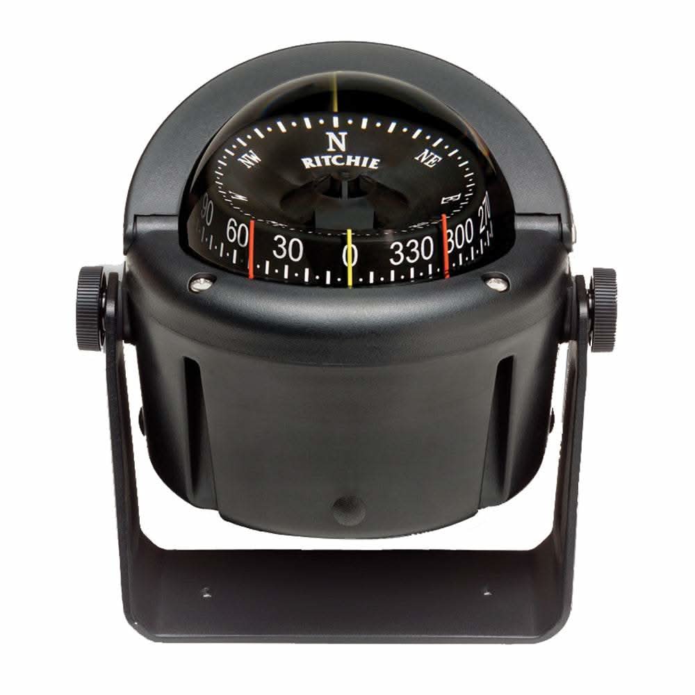Ritchie HB-741 black helmsman bracket mount compass with night illumination and adjustable dial