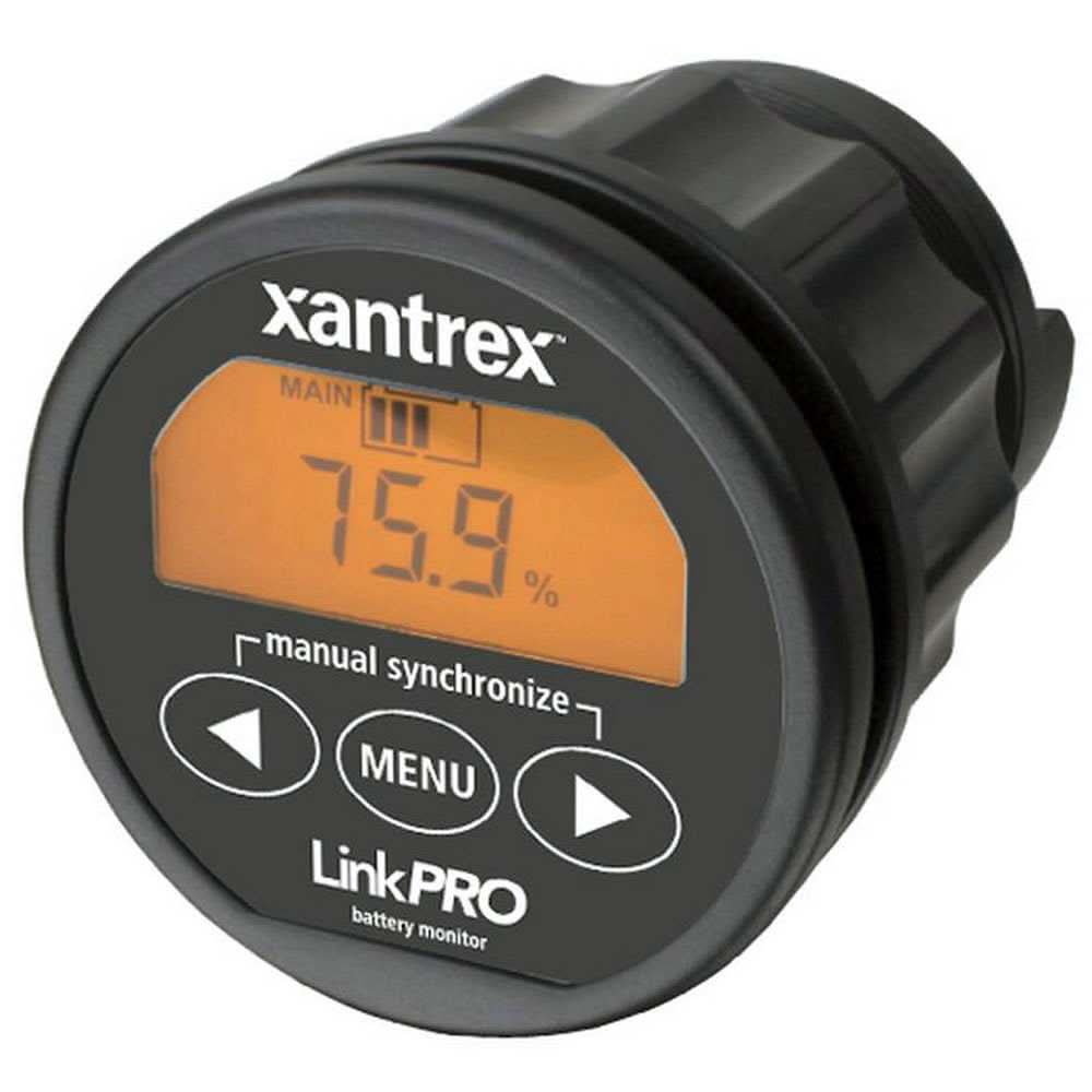 Xantrex LinkPRO Battery Monitor with backlit LCD display showing battery capacity percentage