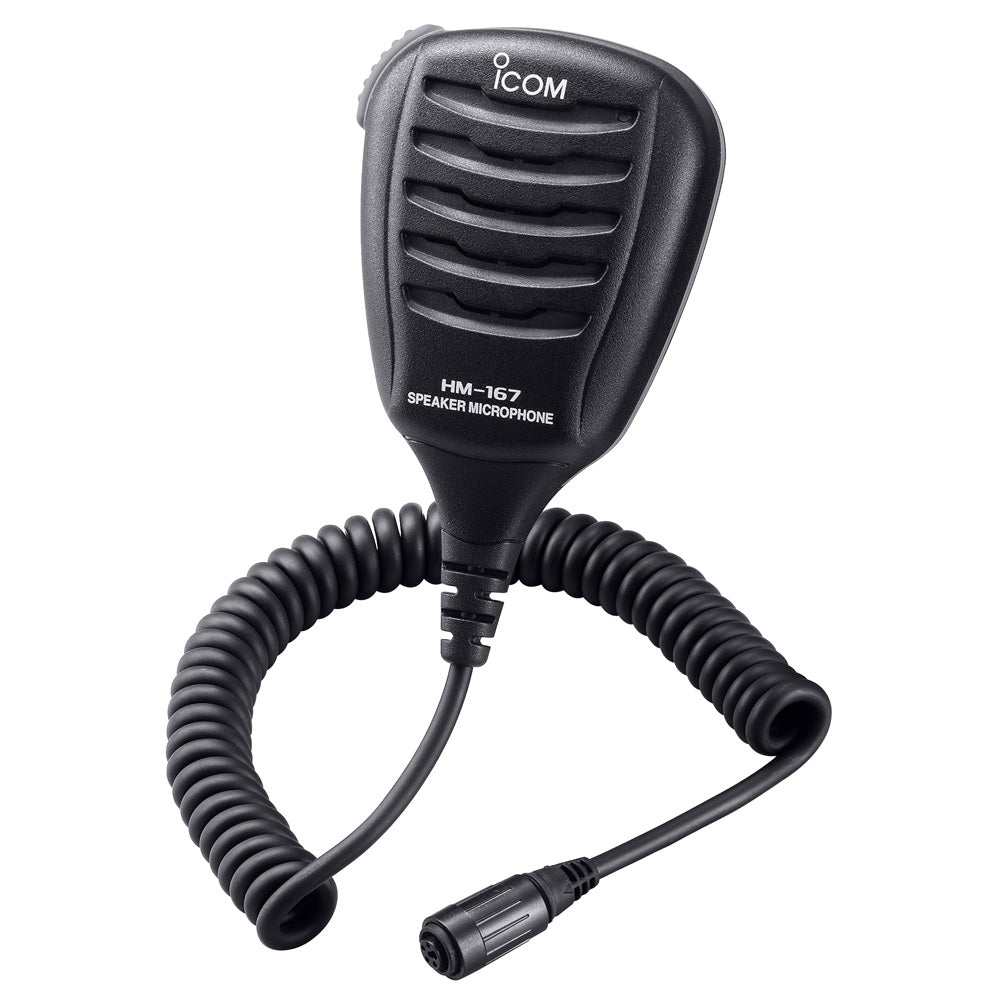 Icom HM-167 waterproof speaker mic with coiled cord for marine radios M72 M73 GM1600