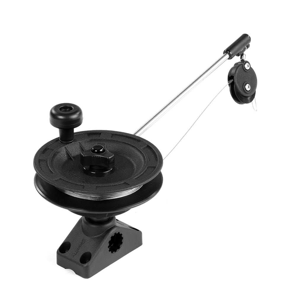 Scotty 1073 Laketroller bracket mount downrigger with 360-degree rotation and stainless steel cable