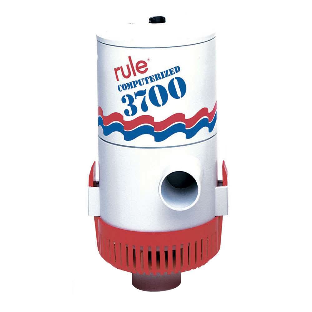 Rule 3700 automatic 12V bilge pump with heavy duty construction and 1-1/2 inch discharge outlet