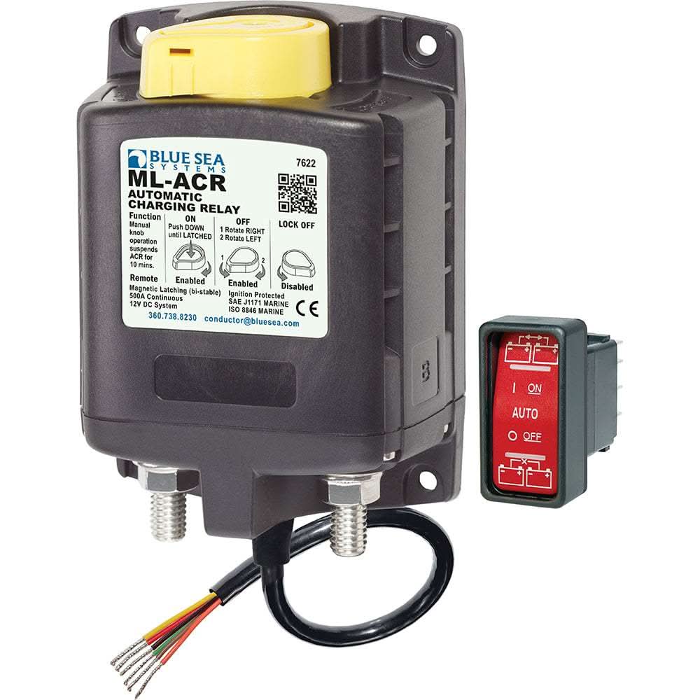 Blue Sea 7622 ML-Series heavy duty automatic charging relay with manual control switch and remote Contura switch