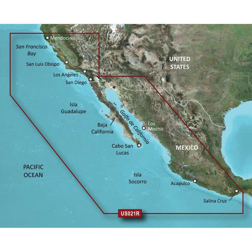 BlueChart g3 HD nautical chart coverage map for California and Mexico coastal waters