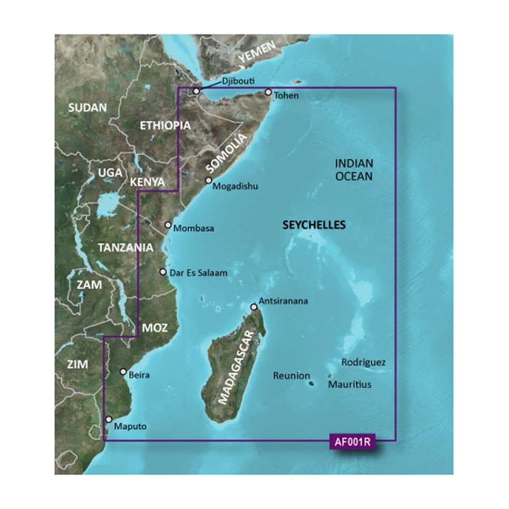 Garmin BlueChart g3 HD detailed nautical chart for Eastern Africa microSD with depth contours and harbor coverage