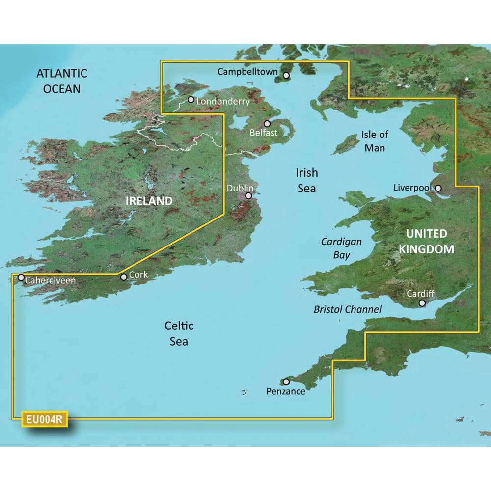 BlueChart g3 HD detailed nautical map coverage of Irish Sea and British coast on microSD card