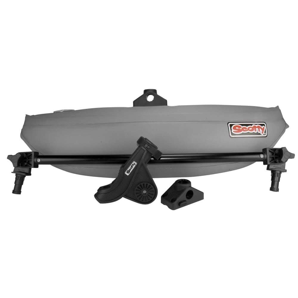 Scotty 302 kayak stabilizers with inflatable pontoon and mounting system for kayak stability.