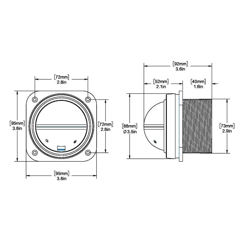 Diagram of Ritchie V-537 Explorer Compass with bulkhead mount and detailed measurements