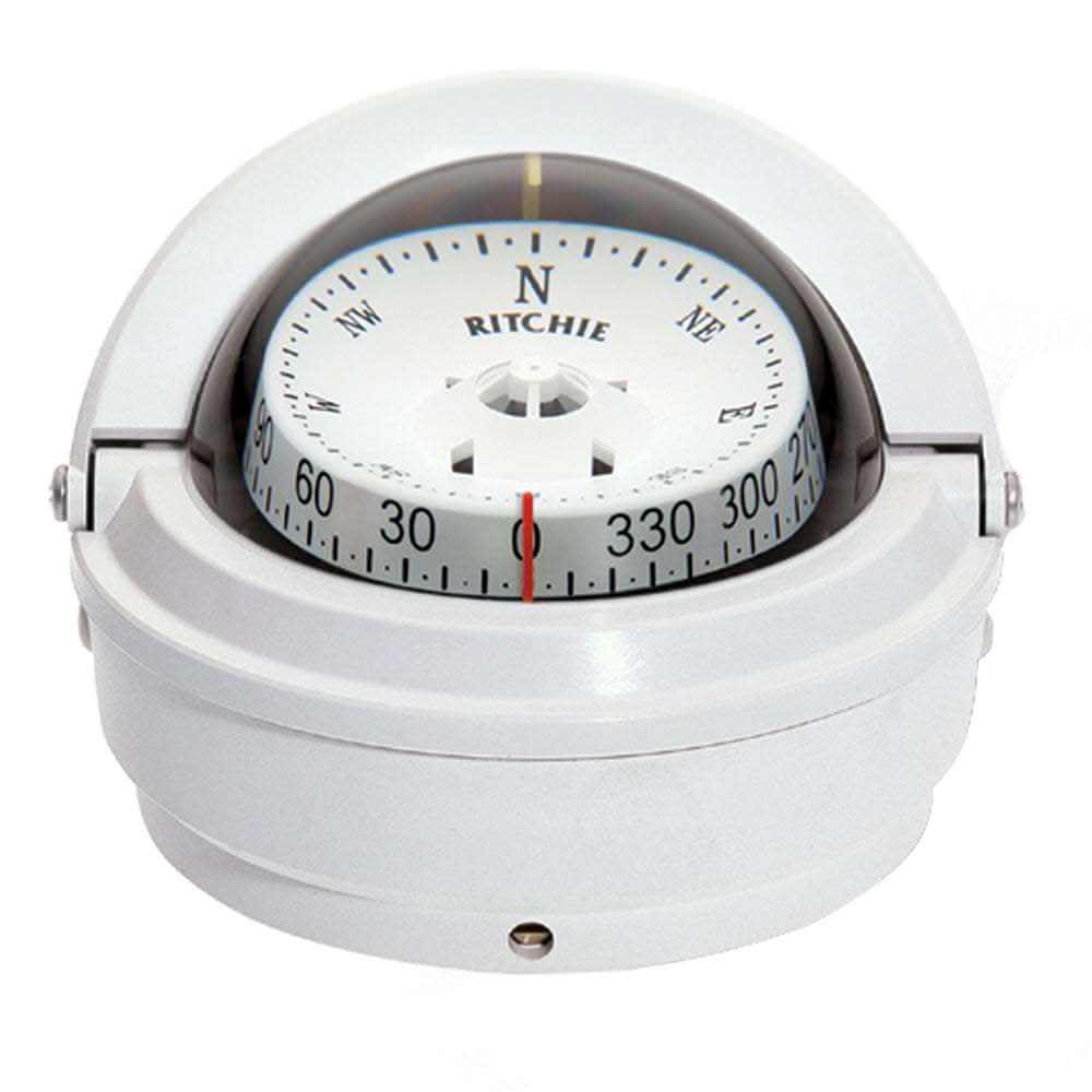 Ritchie S-87W Voyager Compass surface mount with white low-profile design and green night illumination