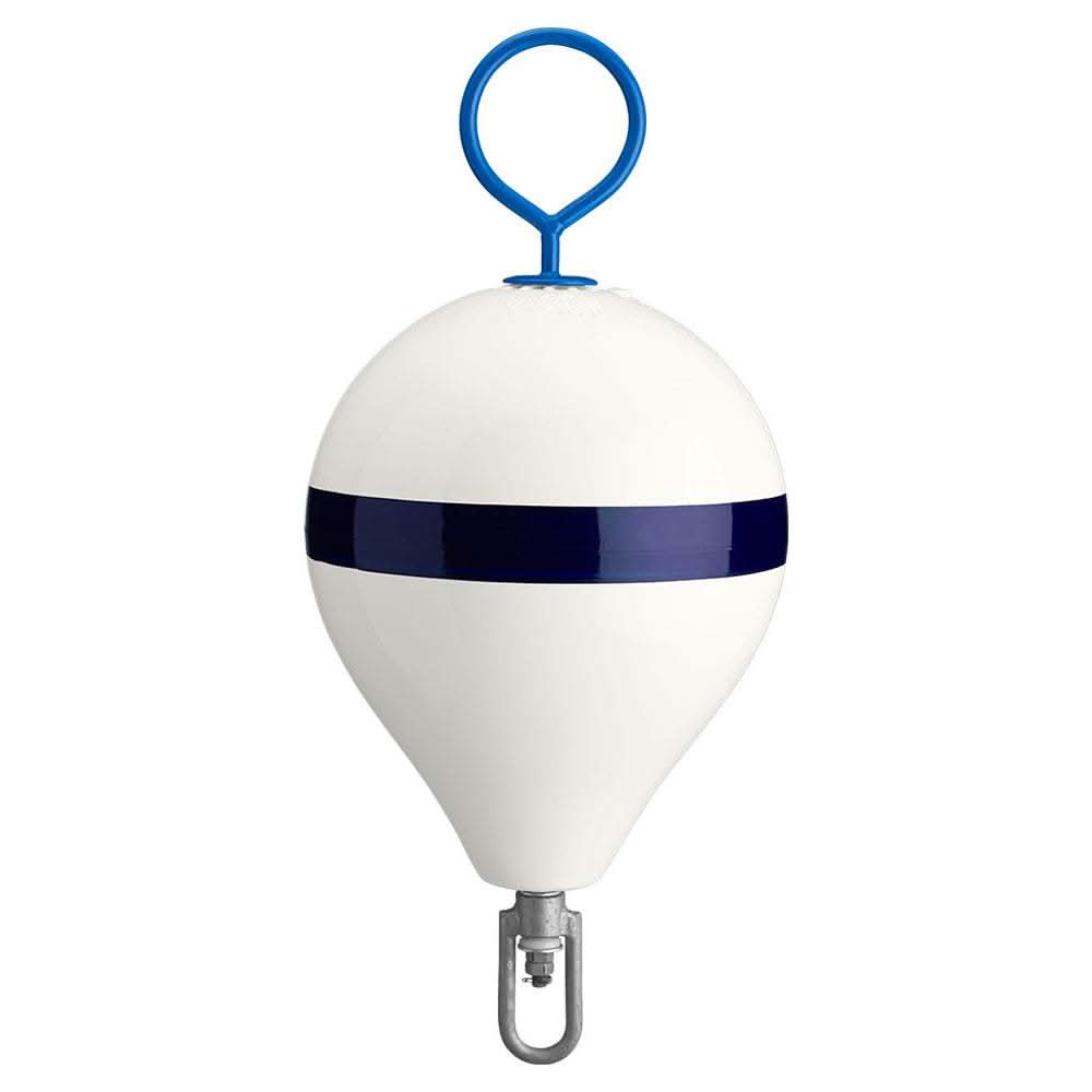 Polyform 13.5 inch CM mooring buoy white with blue stripe and steel iron attachment