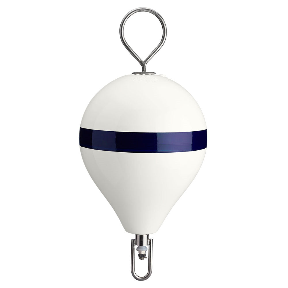 Polyform 13.5" CM Mooring Buoy w/SS Iron - White Blue Stripe - CM-2SS W-STR