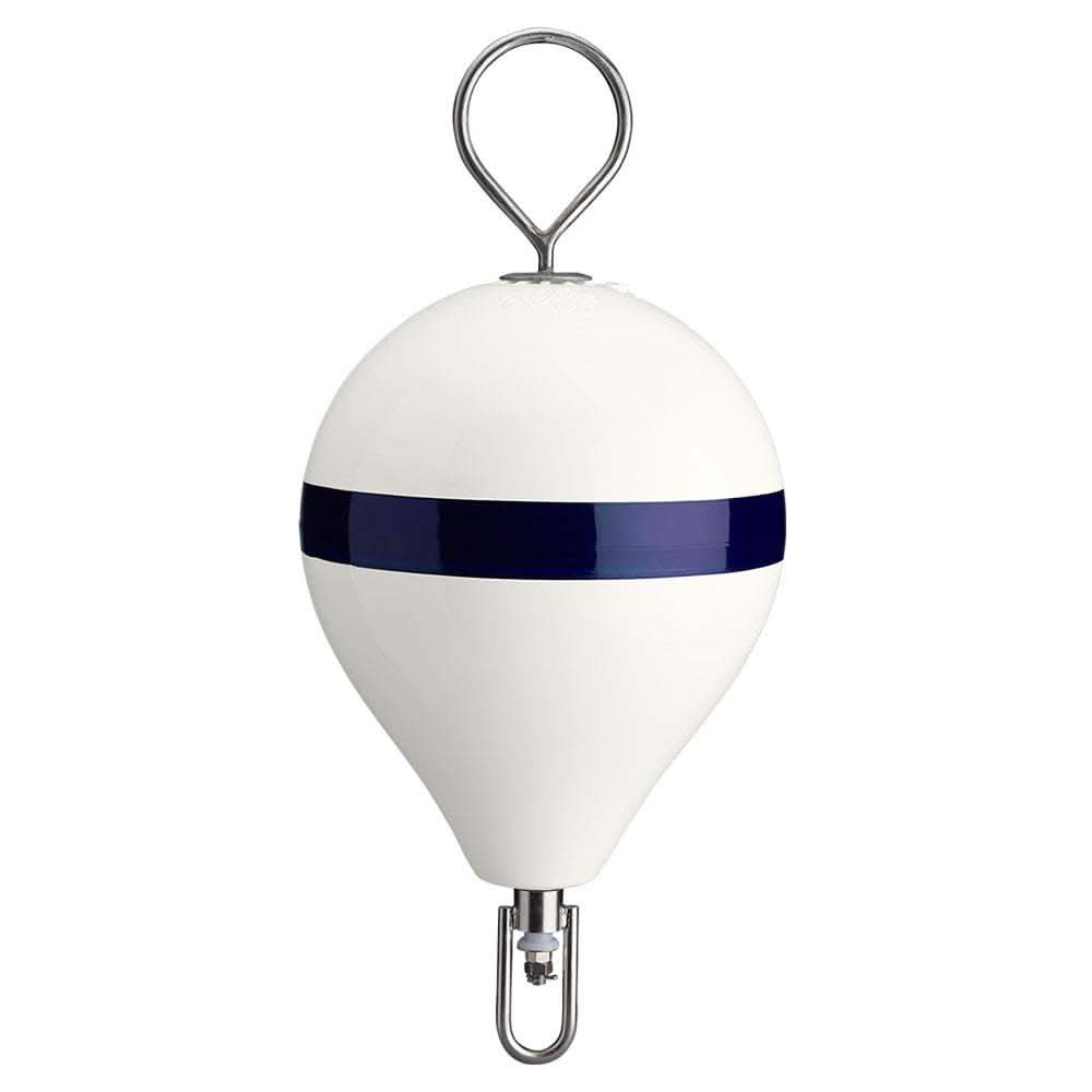 Polyform 13.5-inch CM Mooring Buoy with stainless steel iron and white blue stripe design