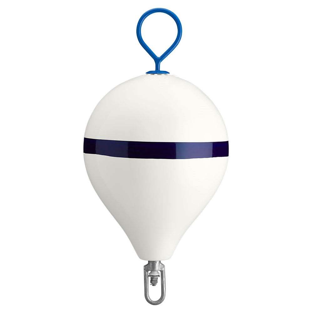 Polyform 17 inch CM mooring buoy white with blue stripe and steel iron attachment