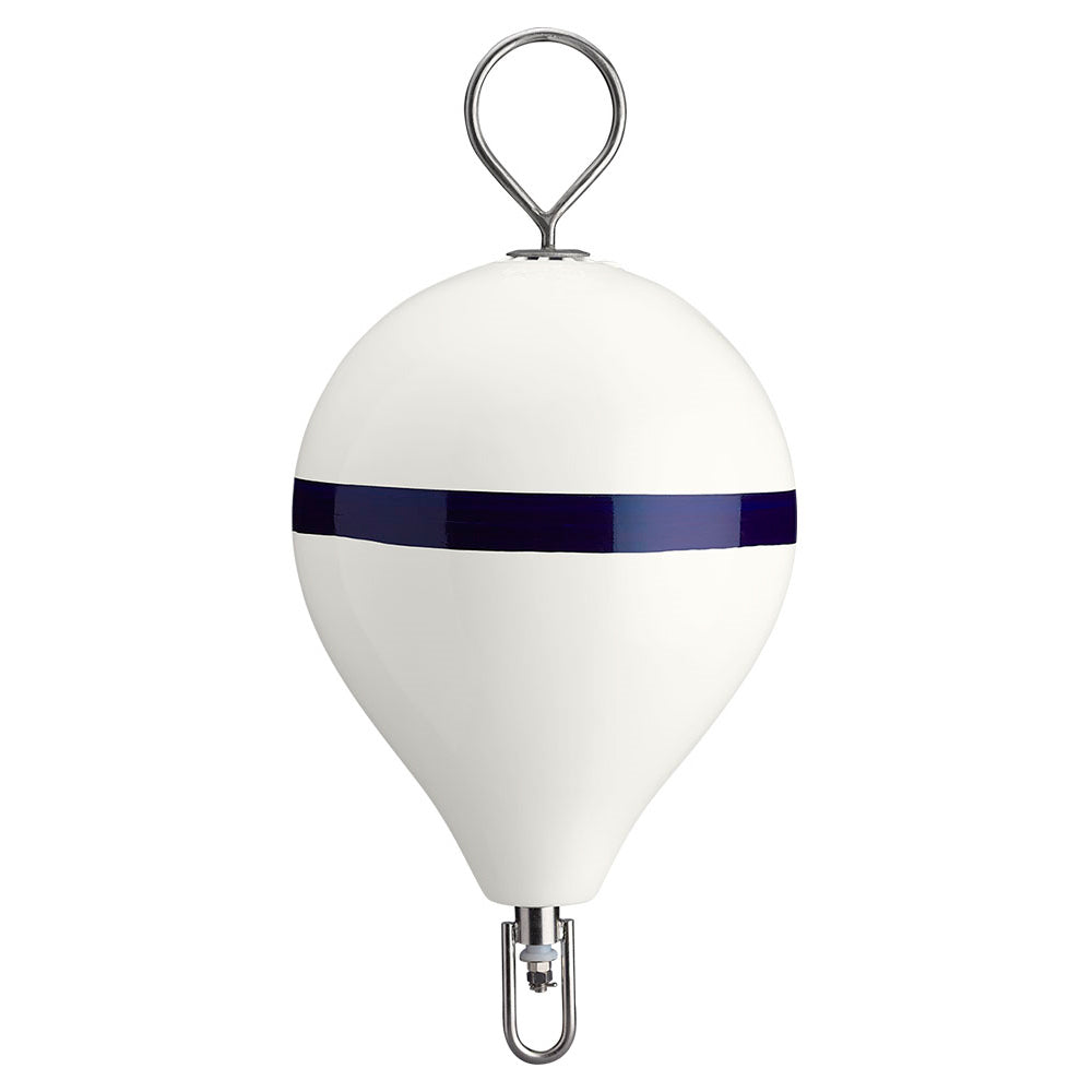 Polyform Mooring Buoy w/SS 17" Diameter - White Blue Stripe - CM-3SS W-STR