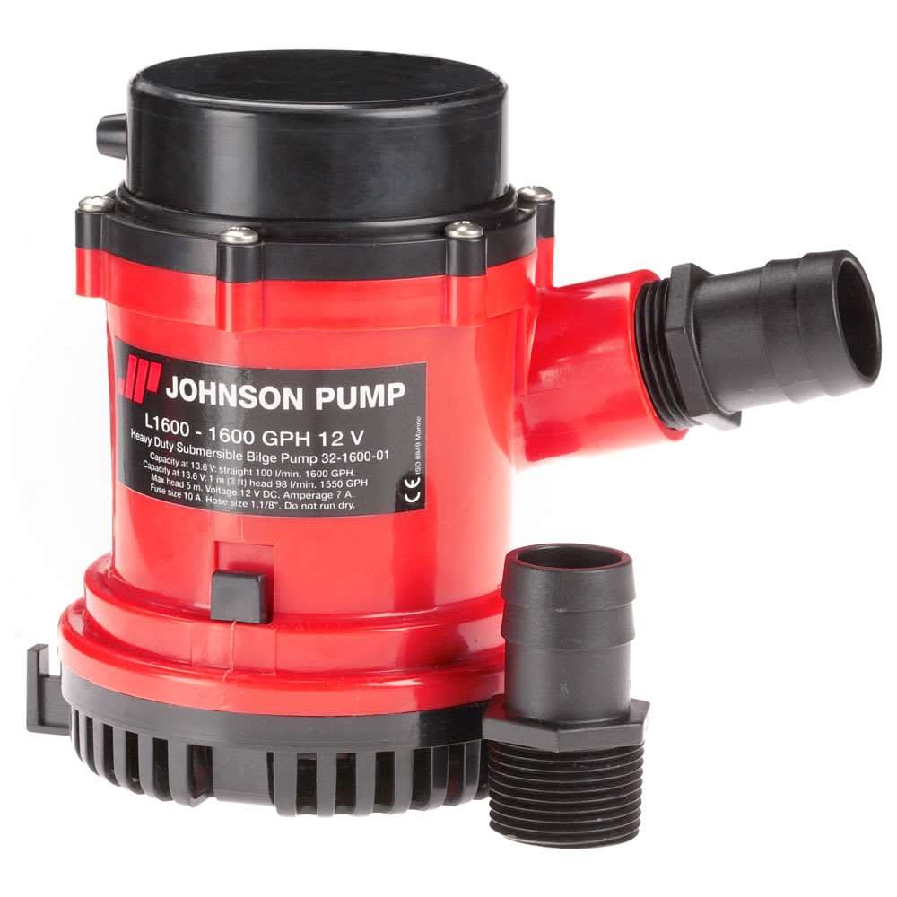 Johnson Pump 1600 GPH 12V heavy duty bilge pump with 1-1/8 inch hose connection