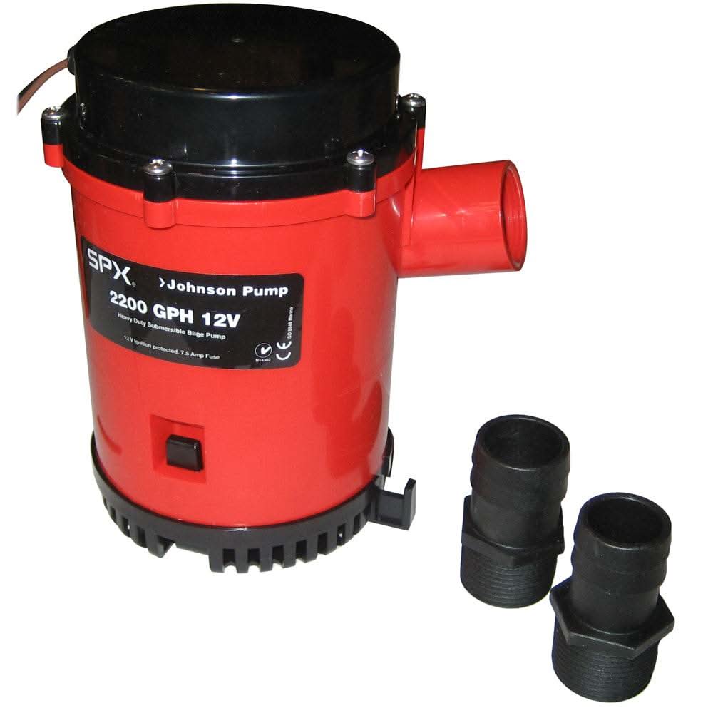 Johnson Pump 2200 GPH 12V heavy duty bilge pump with threaded port and 1-1/8" hose connection