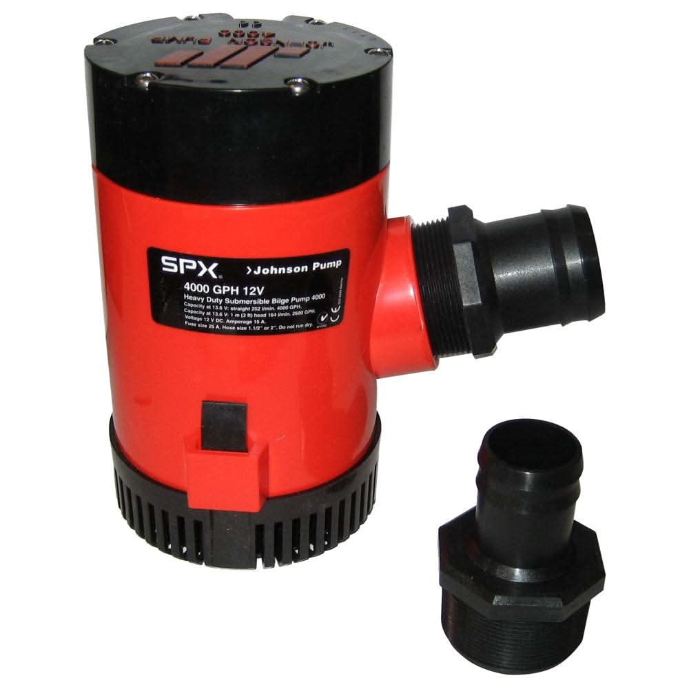 Johnson Pump 4000 GPH 12V bilge pump with 1-1/2 inch discharge port and detachable fitting