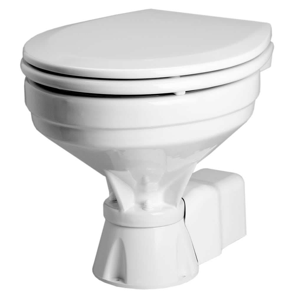 Johnson Pump Standard Electric Comfort Marine Toilet Macerator Style 12V white porcelain bowl with lid