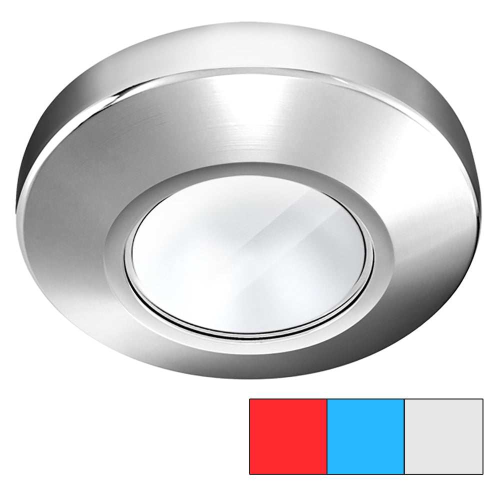 i2Systems Profile P1120 tri-color LED surface light with chrome finish and stainless steel trim