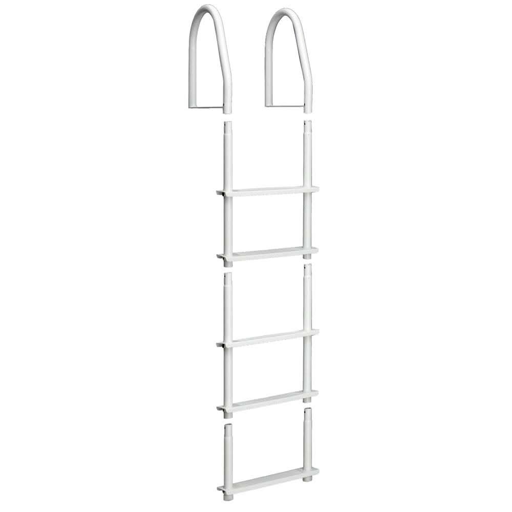 Dock Edge Fixed 5 Step Ladder in bright white galvalume with stainless steel hardware for marine use