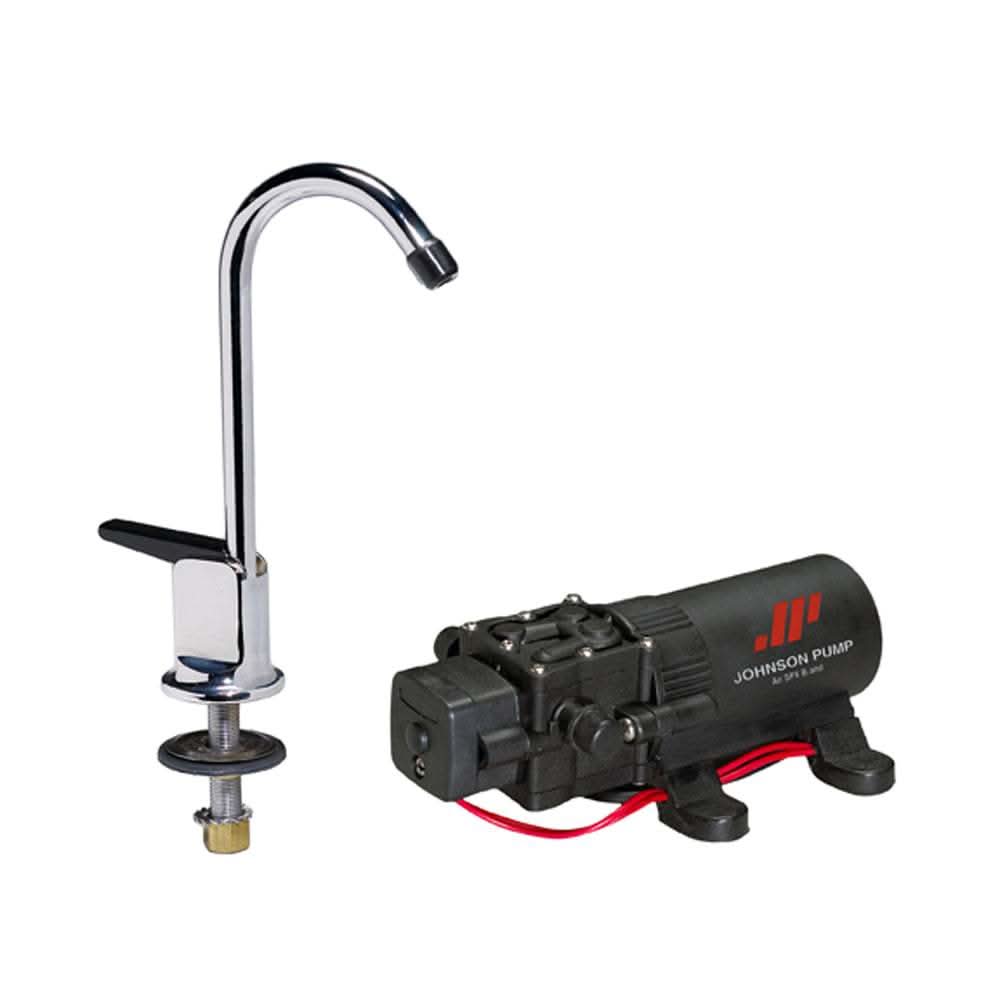 Johnson Pump 1.1 Pump and chrome plated faucet combo 12V with shutoff pressure switch and low power consumption