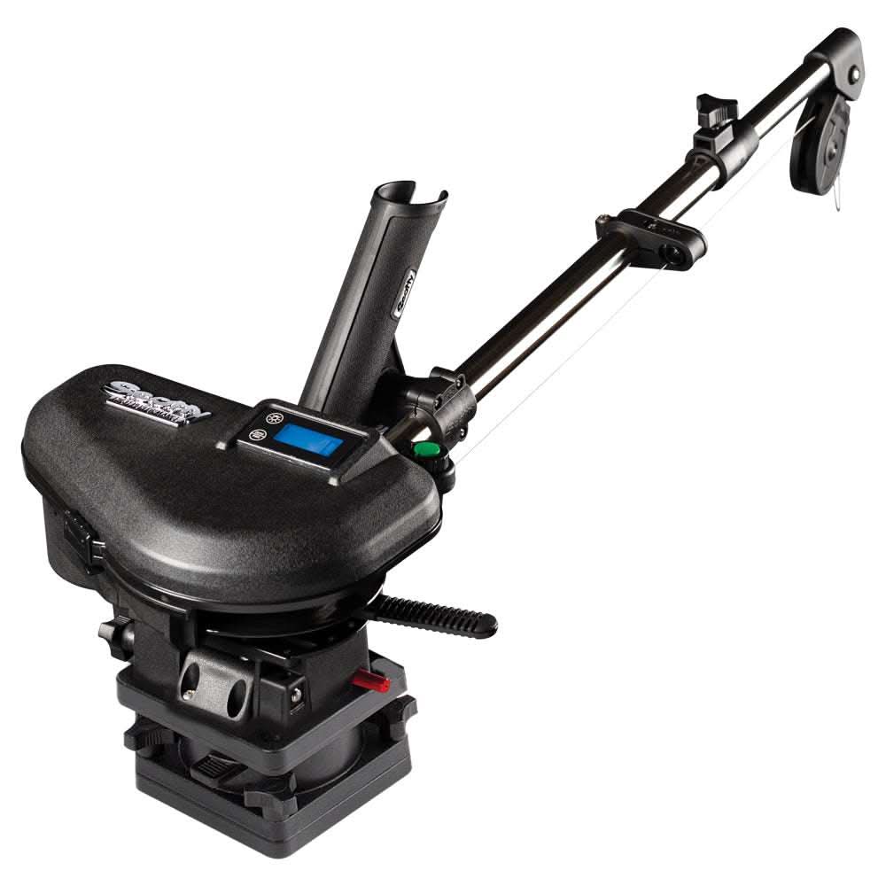 Scotty 2106 HP Depthpower Electric Downrigger with telescoping boom and swivel base for precise trolling depth control