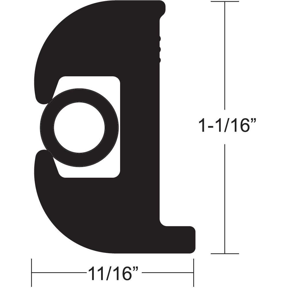 TACO Flex Vinyl Rub Rail Kit black with black insert 50 feet 1-1/16 inch cross section diagram