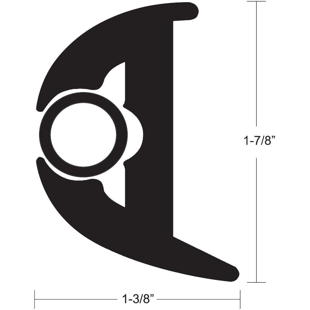 TACO Flex Rub Rail Kit vinyl black black insert 1-7/8 by 1-3/8 inch cross section diagram