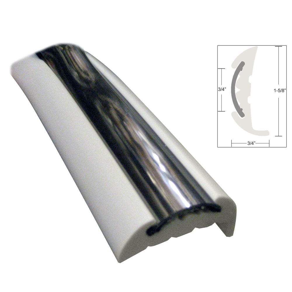 TACO Semi-Rigid 70' white rub rail with flexible chrome insert and end caps for boat protection