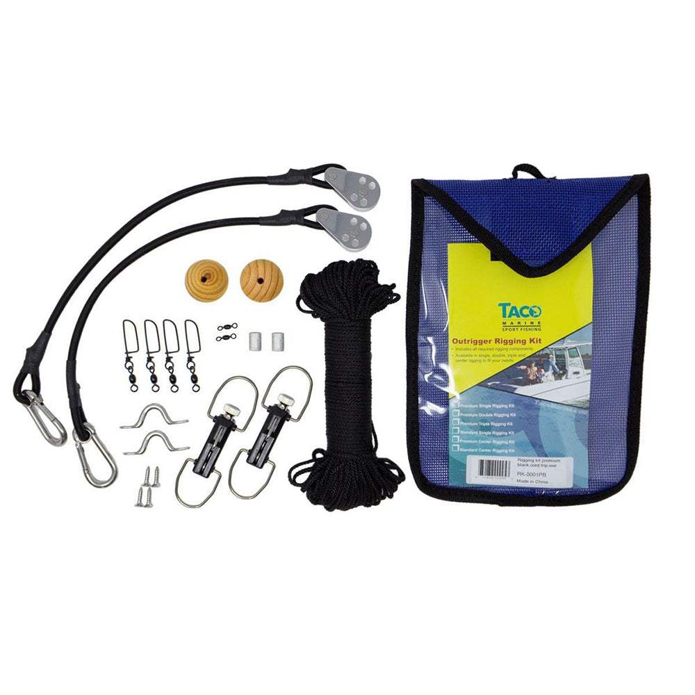 TACO Premium Rigging Kit single with black Dacron cord, stainless-steel hardware, and quick-dry mesh bag for 22' outriggers