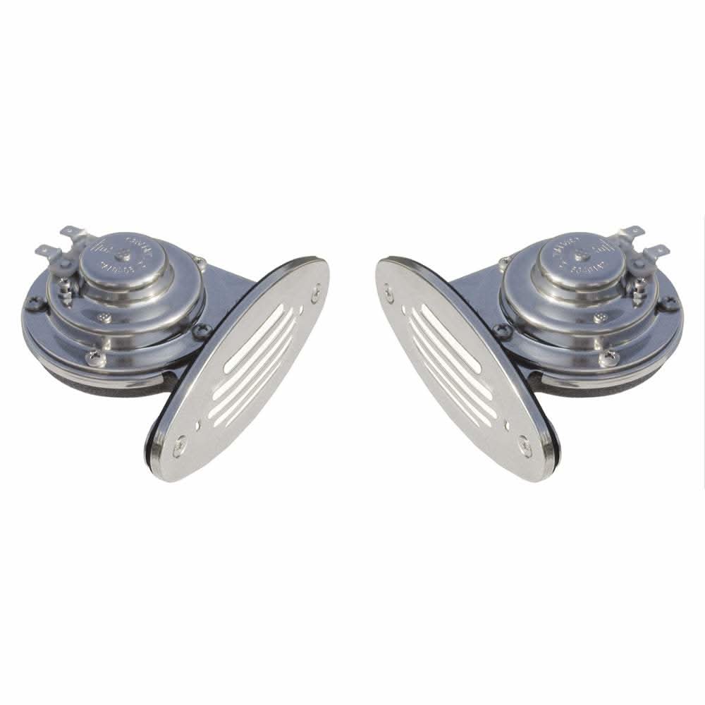 Schmitt Marine mini stainless steel dual drop-in boat horns with high and low pitch grills