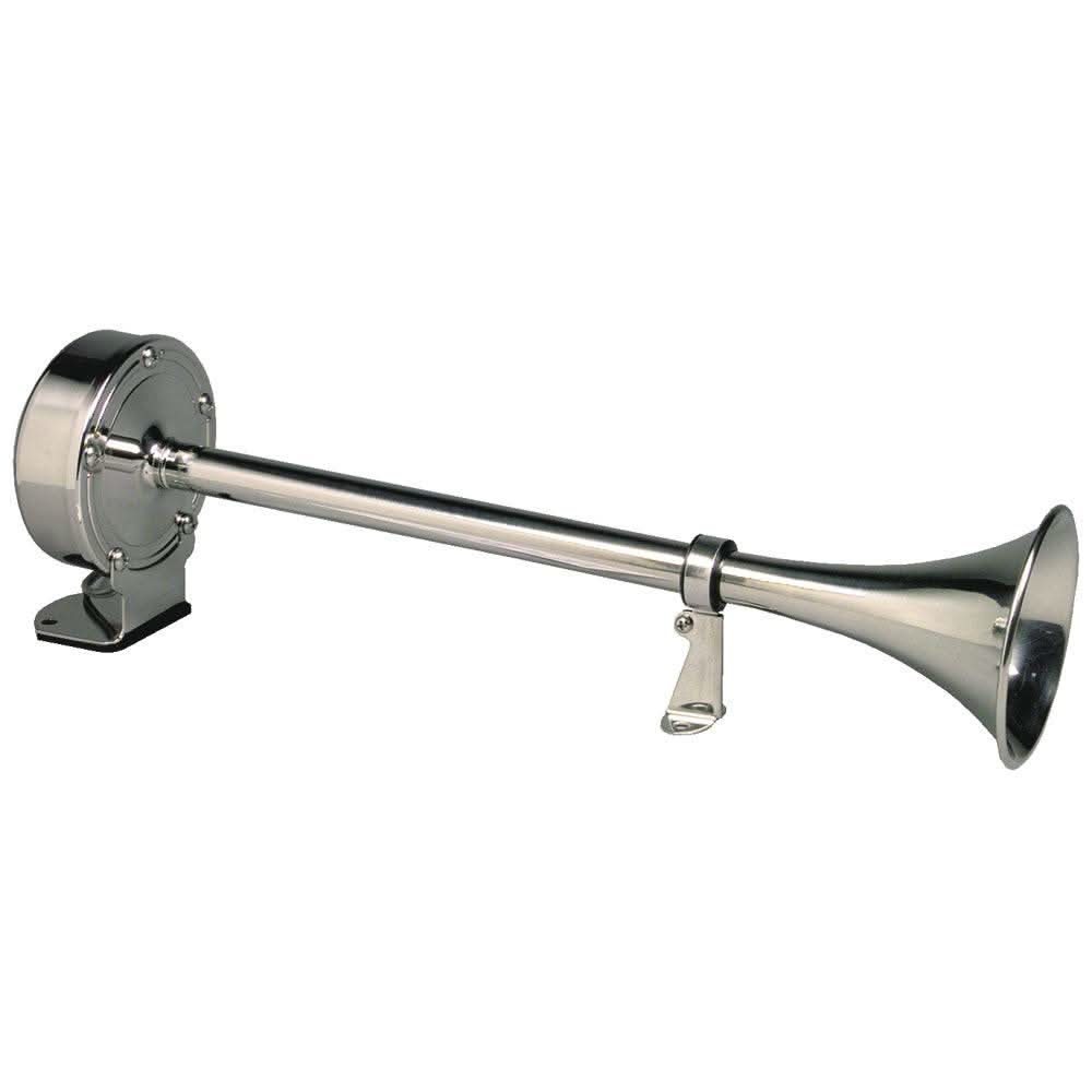 Schmitt Marine Deluxe all-stainless 24V single trumpet marine horn with 118db sound and rust-resistant design