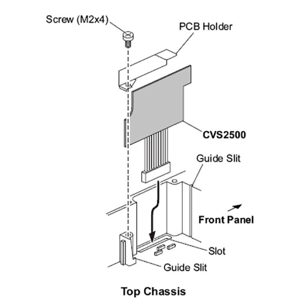 Diagram of Standard Horizon CVS2500A 4-code voice scrambler installation with labeled parts and assembly instructions