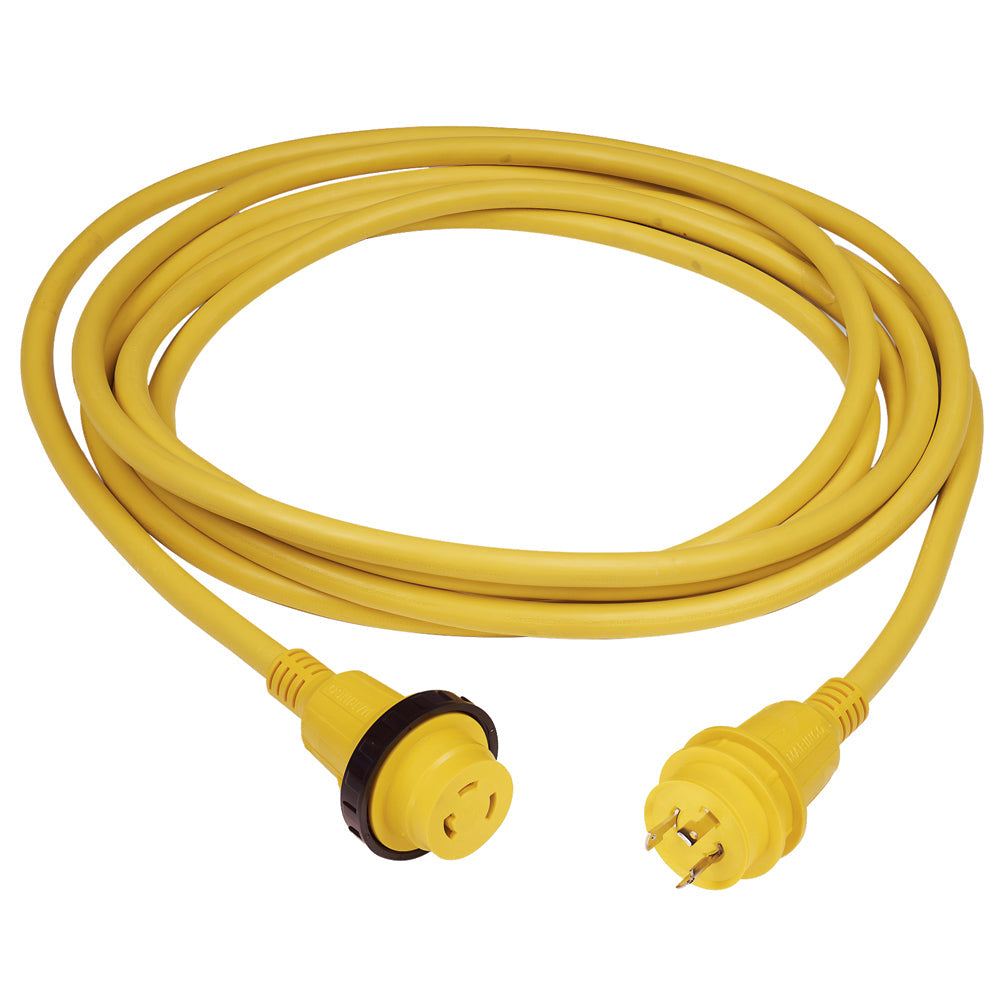 Marinco 30 Amp PowerCord PLUS yellow 50ft cordset with power-on LED and easy lock system