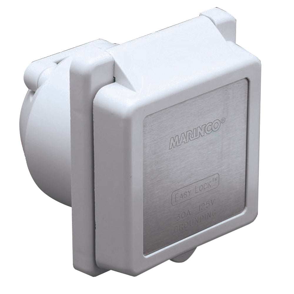 Marinco 301EL-B white 30A 125V marine power inlet with watertight cap and stainless steel trim