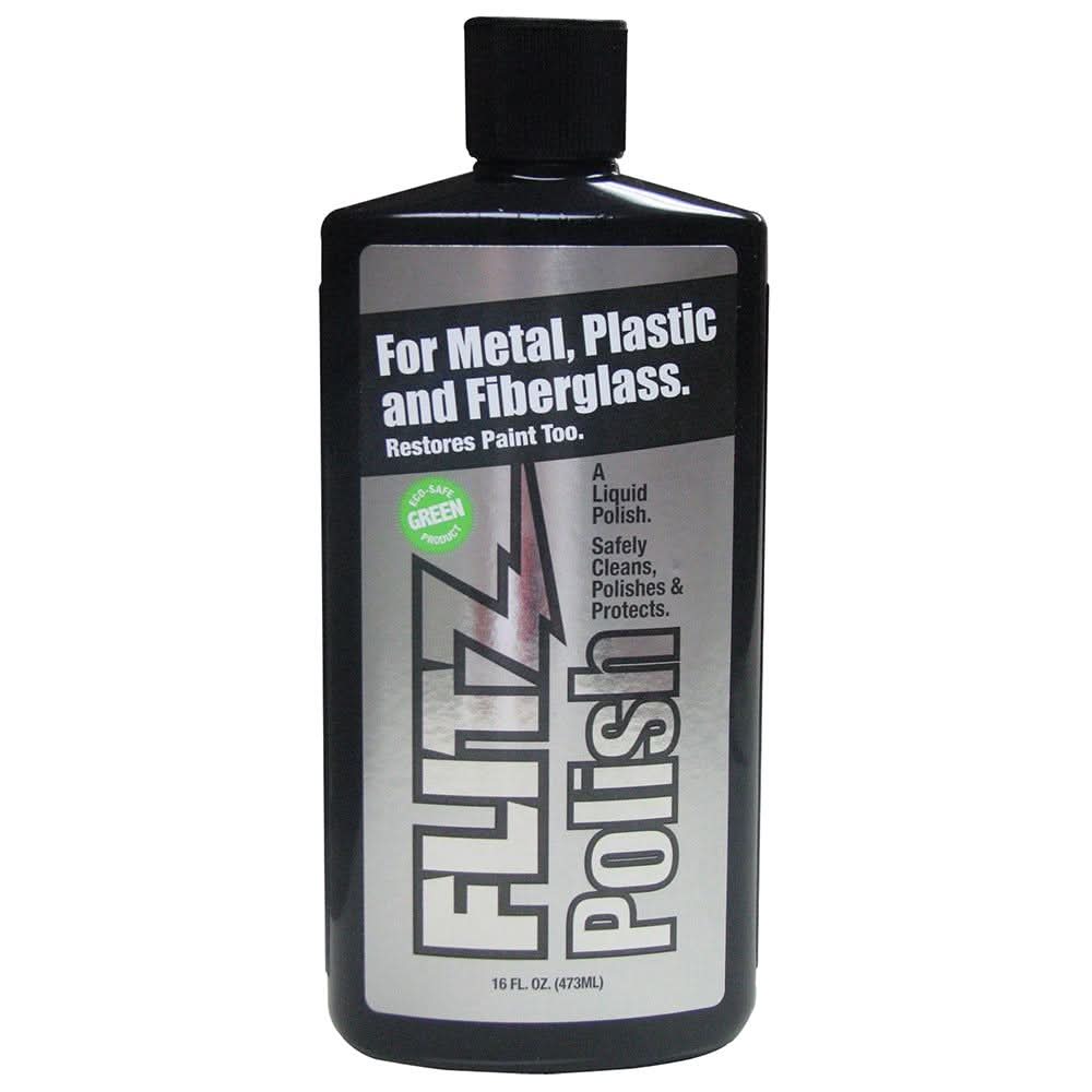 Flitz Polish Liquid 16 oz bottle for metal, plastic, and fiberglass cleaning and protection
