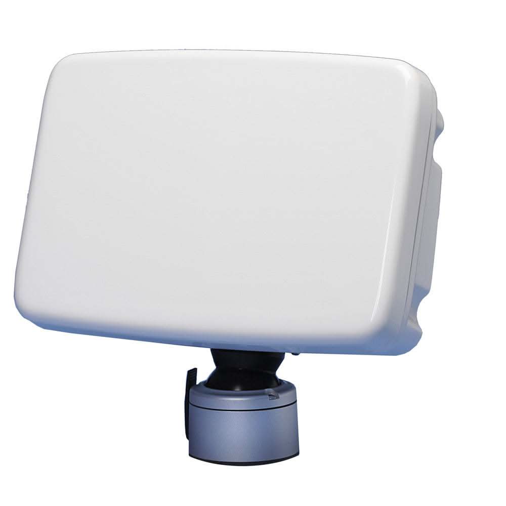 Scanpod Slim Deck Pod in white with swivel and tilt base for up to 8-inch displays, designed for marine mounting.