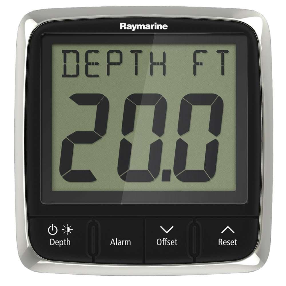 Raymarine i50 Depth Display System showing 20.0 feet depth with black buttons and clear LCD screen