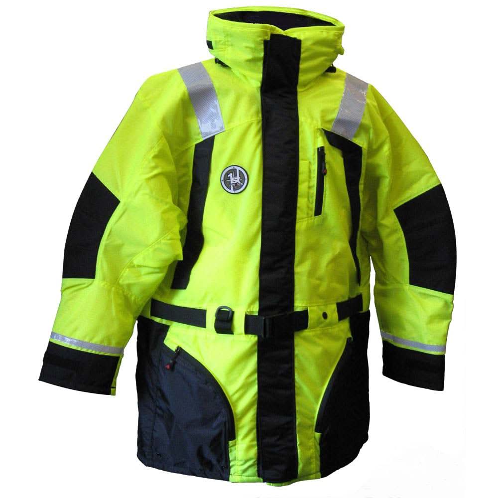 First Watch Flotation Coat hi-vis yellow and black USCG approved safety jacket XXL size