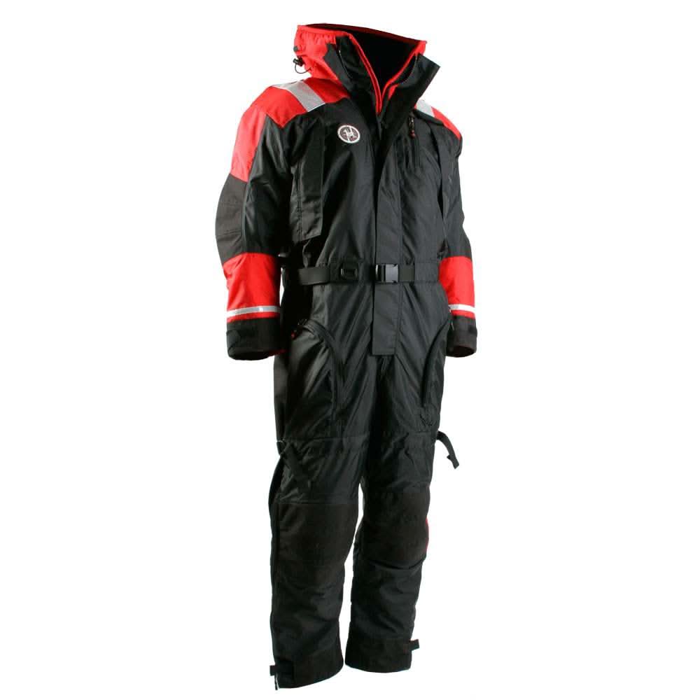 First Watch Anti-Exposure Suit black and red XX-Large USCG Type III flotation suit with fleece-lined hood and zippered pockets