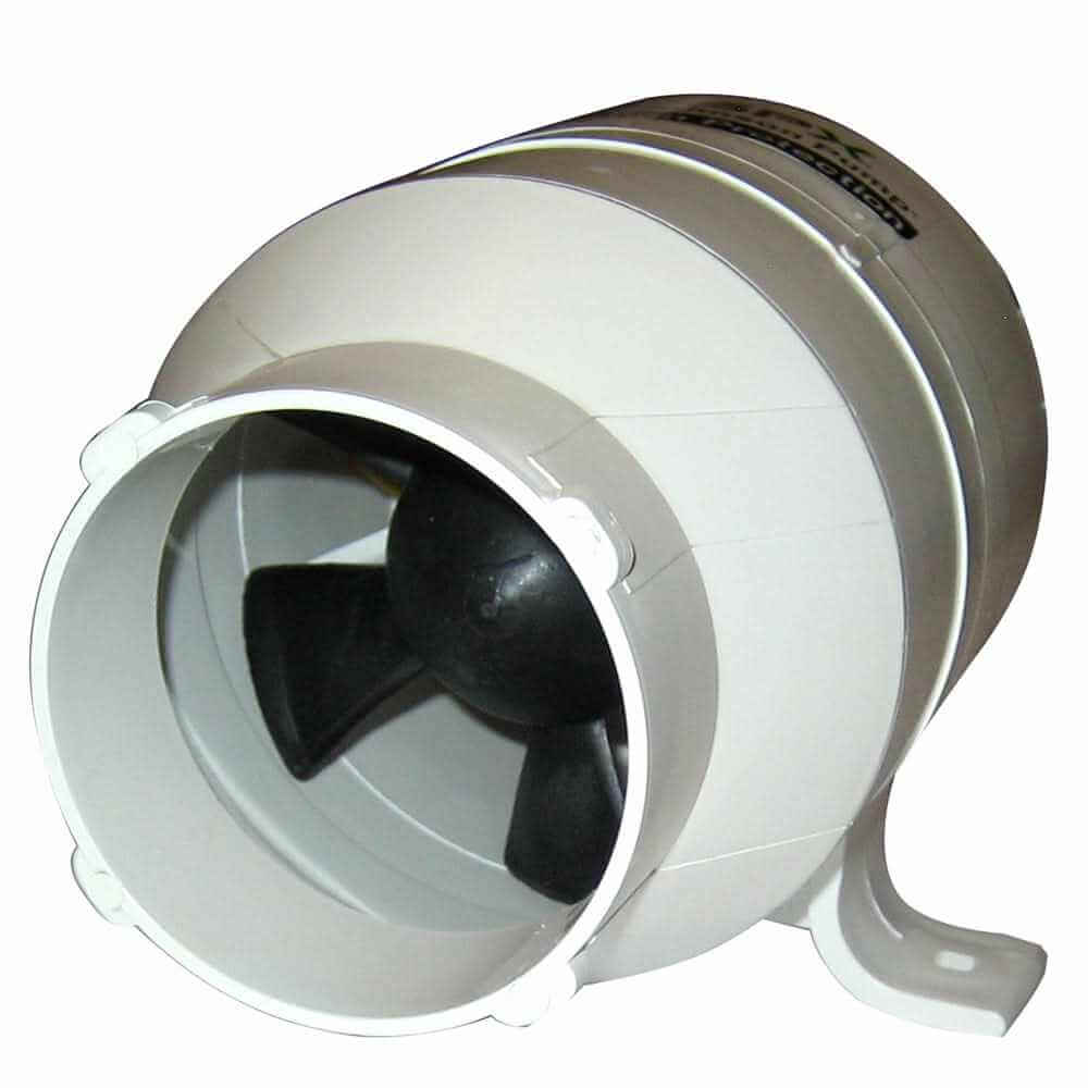 Johnson Pump 3-inch in-line blower 158CFM 12V white plastic housing with black fan blades