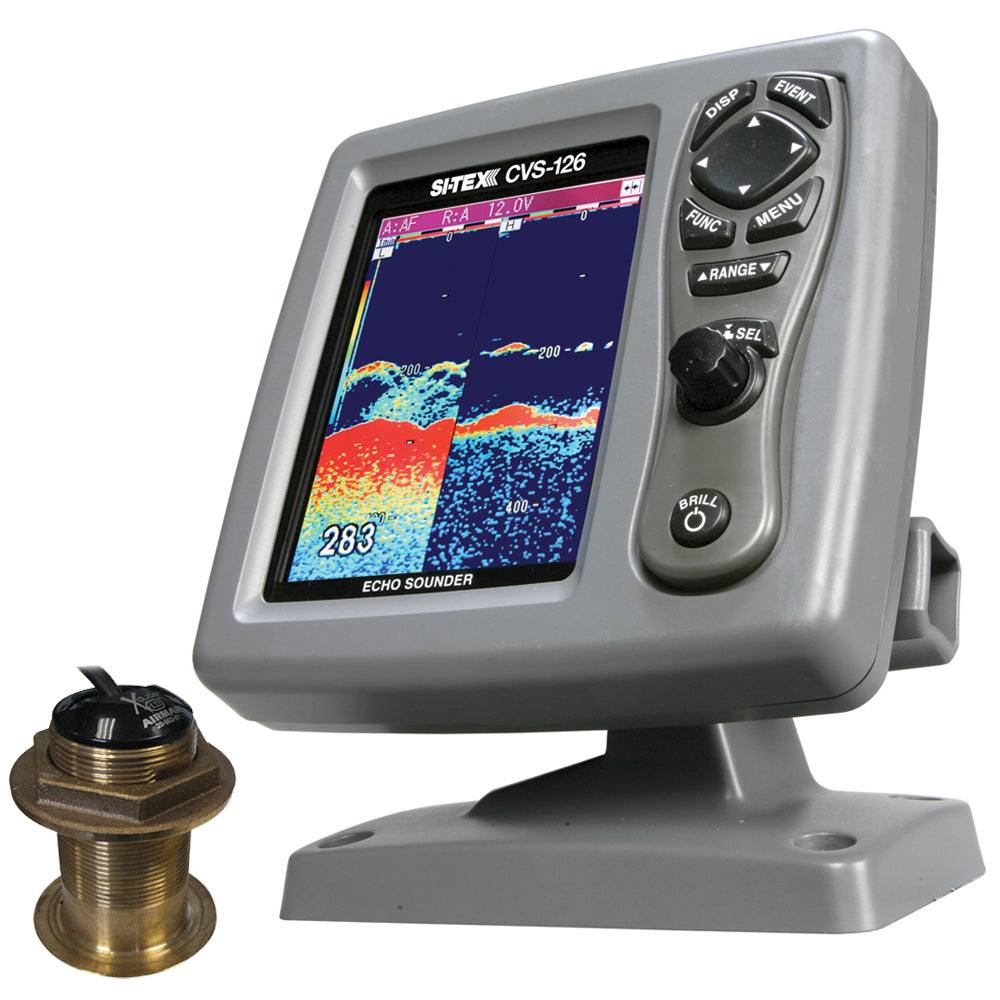 SI-TEX CVS-126 dual frequency color echo sounder with B60 20° transducer showing fishfinder display