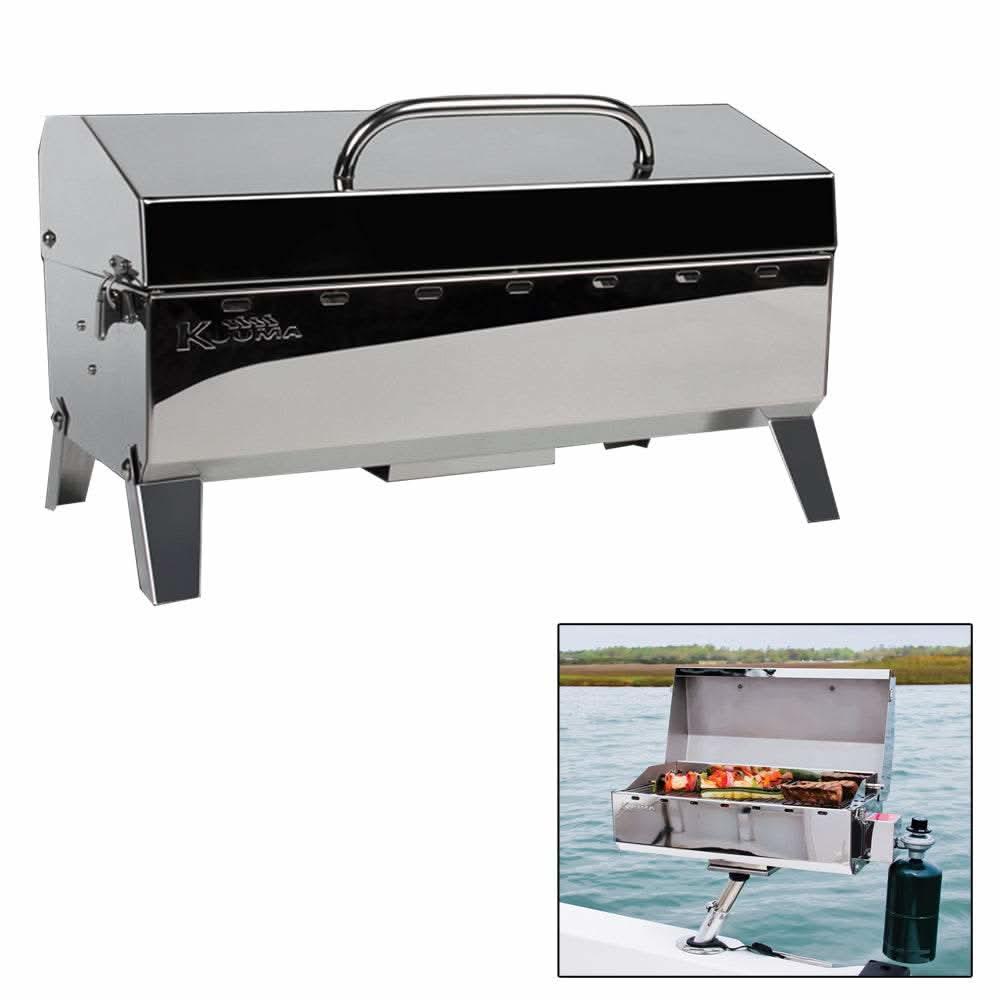 Kuuma Stow N' Go 160 portable stainless steel gas grill with 13,000 BTU and regulator for outdoor use