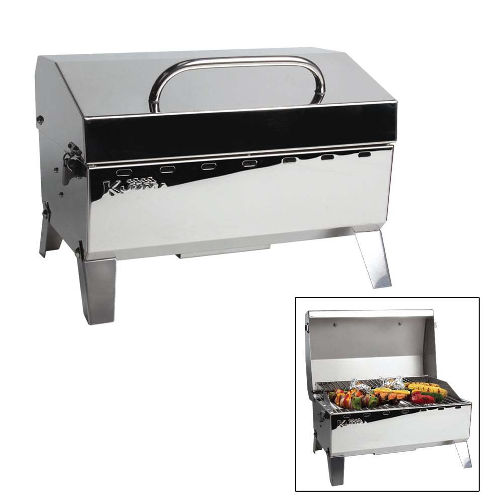 Kuuma Stow N' Go 125 Gas Grill compact stainless steel portable grill with 9,000 BTU and regulator