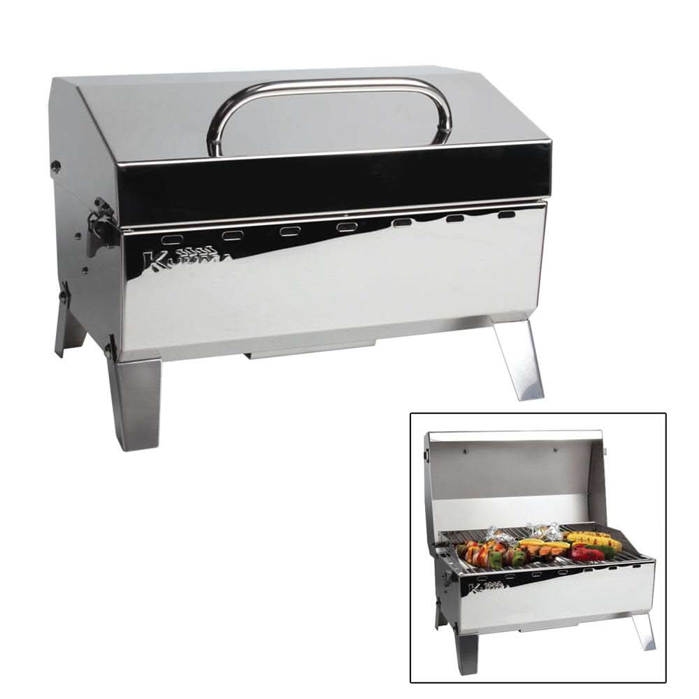 Kuuma Stow N' Go 125 Gas Grill compact stainless steel portable grill with 9,000 BTU and regulator