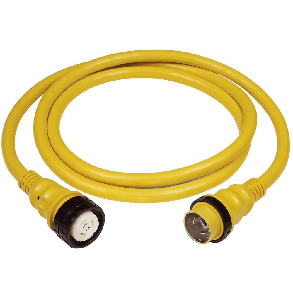 Marinco 50Amp 125/250V yellow 50-foot marine shore power cable with watertight connectors