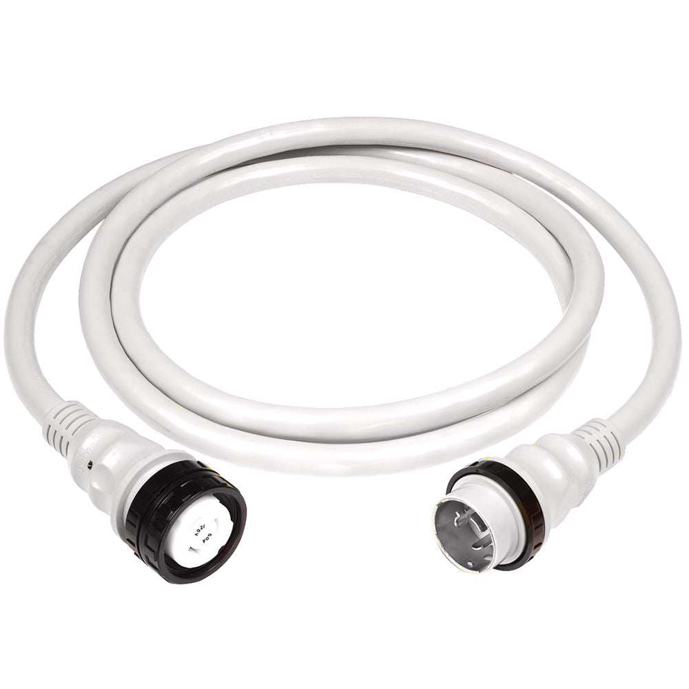 Marinco 50Amp 125/250V 50-foot white marine shore power cable with watertight plug and LED power indicator