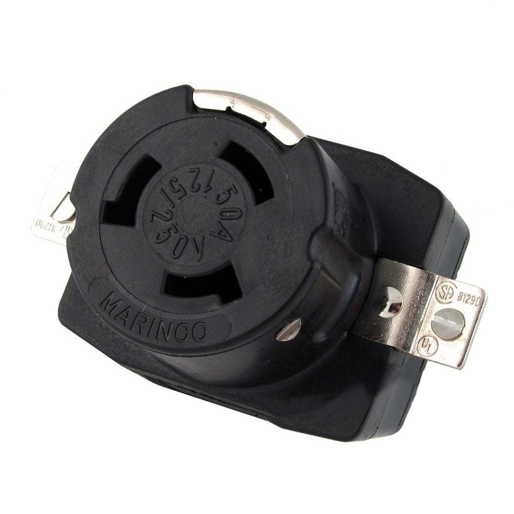 Marinco 6369CR 125/250V 50Amp black marine grade wire dockside receptacle corrosion resistant