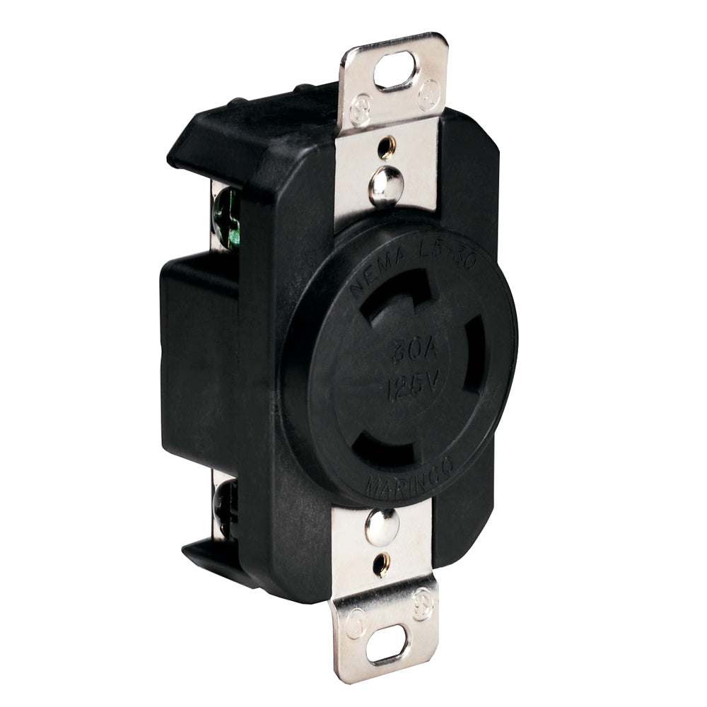 Marinco 305CRRB black 30Amp 125V locking receptacle with corrosion-resistant nylon and NEMA L5-30R design