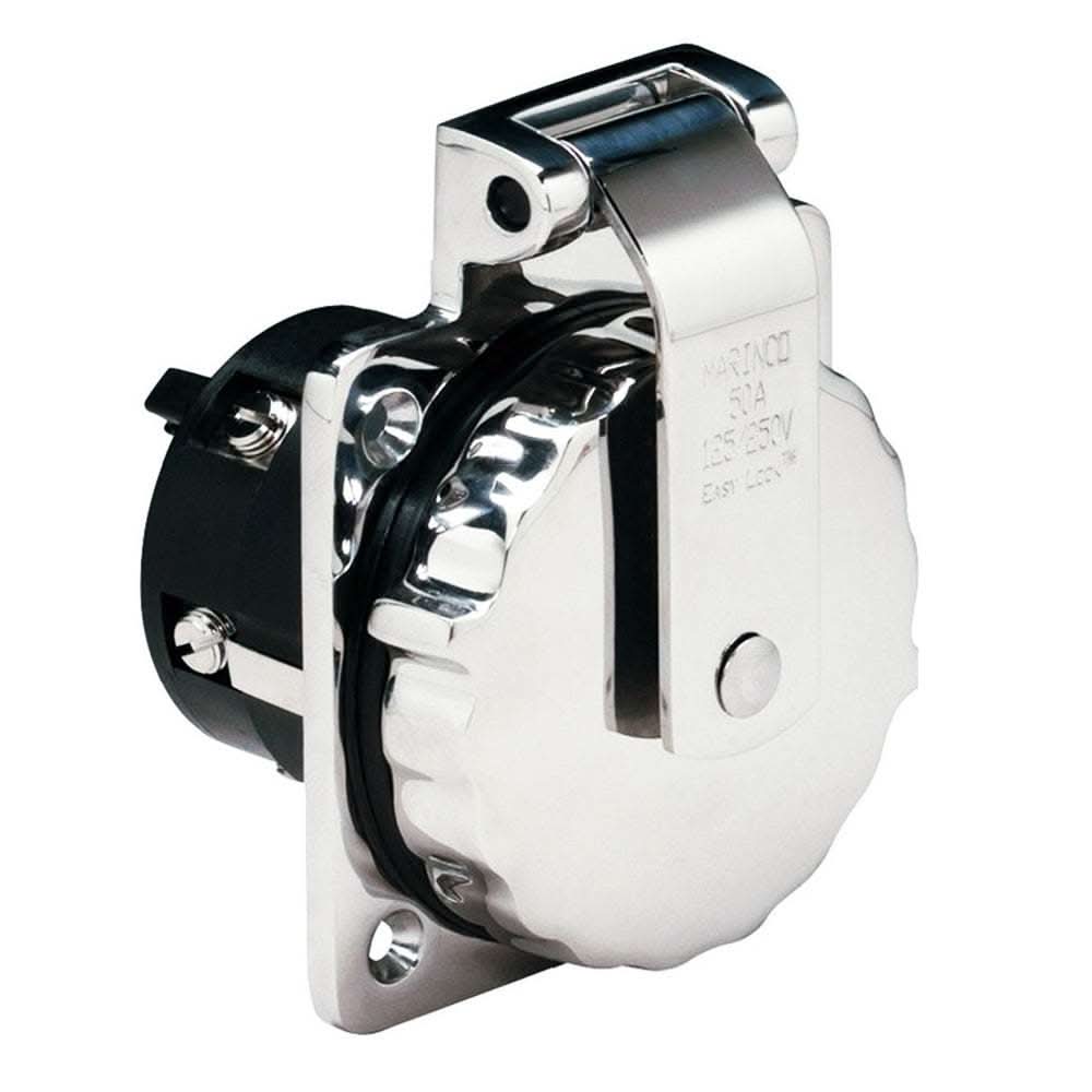 Marinco 6373EL 50Amp 125/250V stainless steel power inlet with rear safety enclosure and Easy Lock system